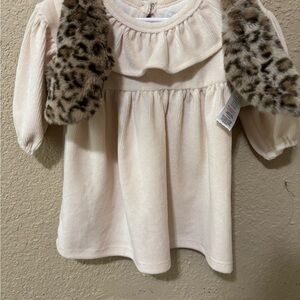 Cream Baby Dress with Leopard Print Accents
